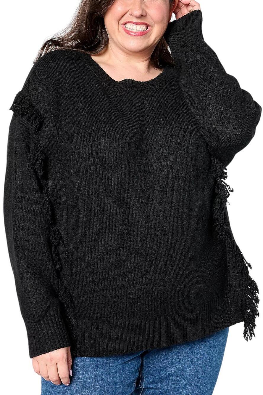 Belle Boho by Kim Gravel Women's Fringe Benefits Sweater Blk - Regular